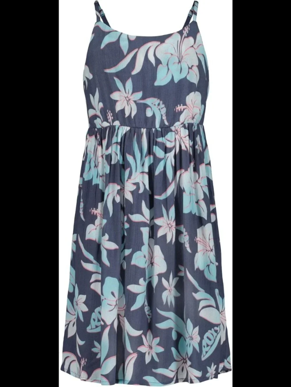 NWT Roxy Girls Island Cove Dress Indigo Hibiscus Fit & Flare Summer XL 16